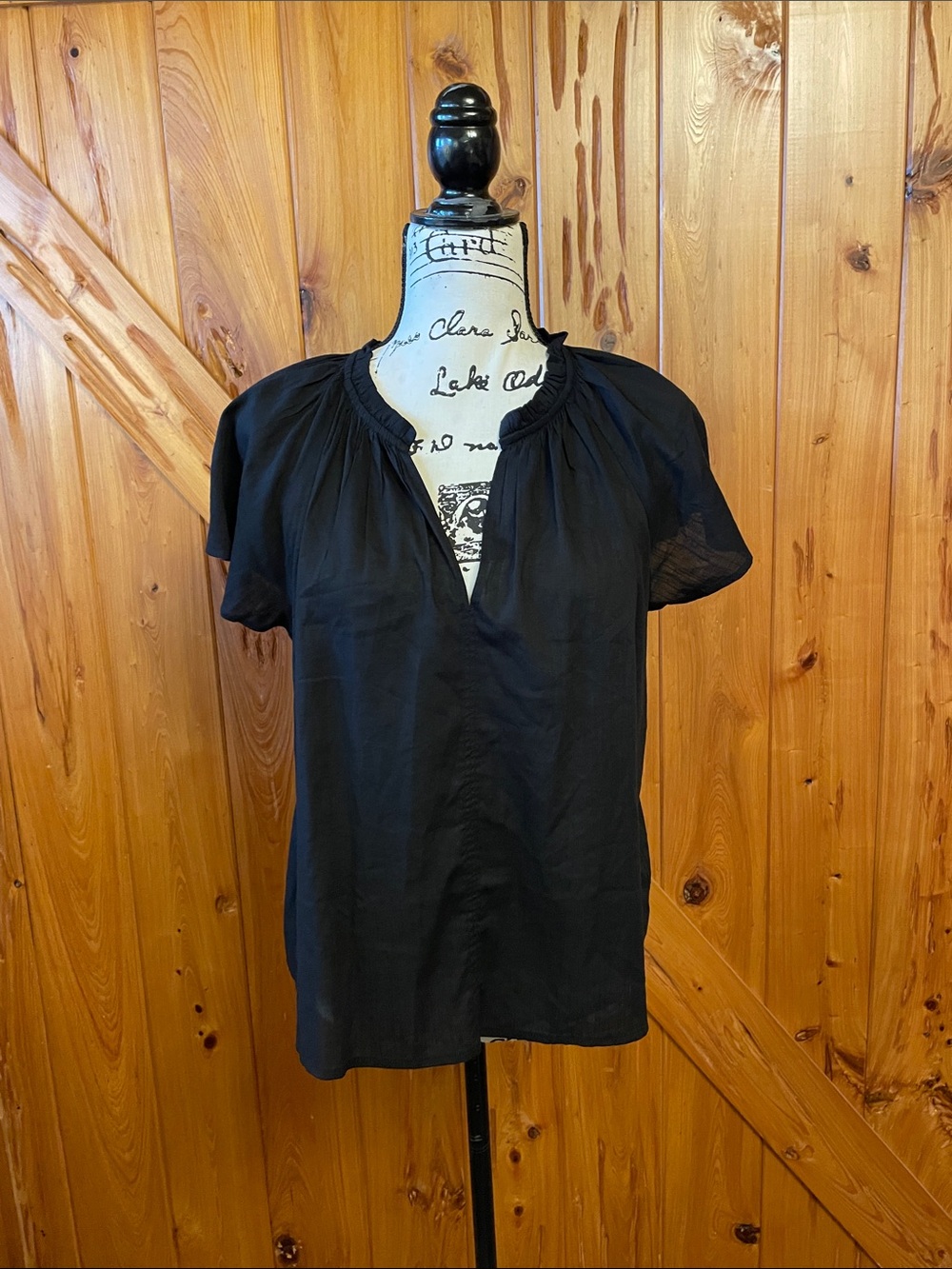 Gap cotton flutter sleeve Womens Black Short-Sleeve Gathered baby doll Blouse